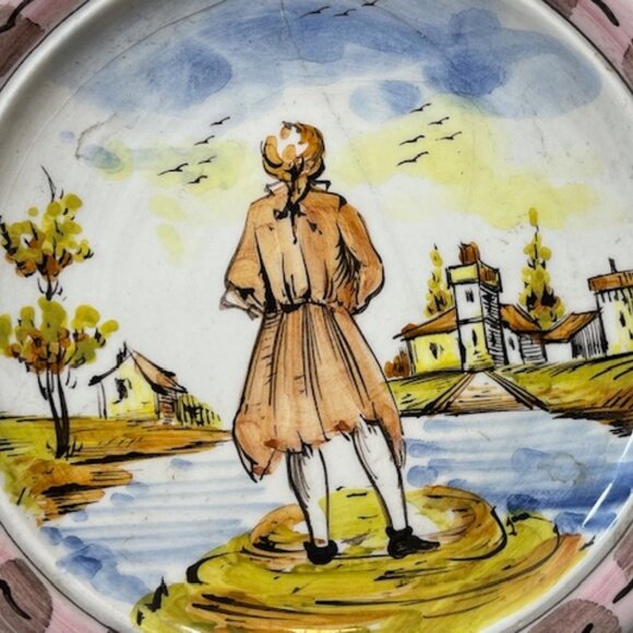 VTG Hand Painted Italian Ceramic Plate Water House Gentleman Art Scene 6" - Picture 3 of 8